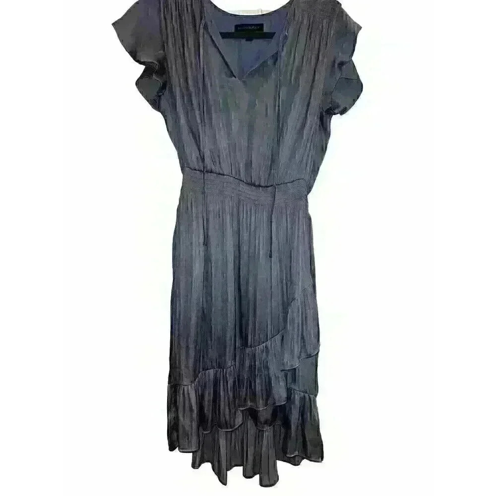 Banana Republic Dress Soft Satin Dress Steel‎ Blue Ruffled Size 6